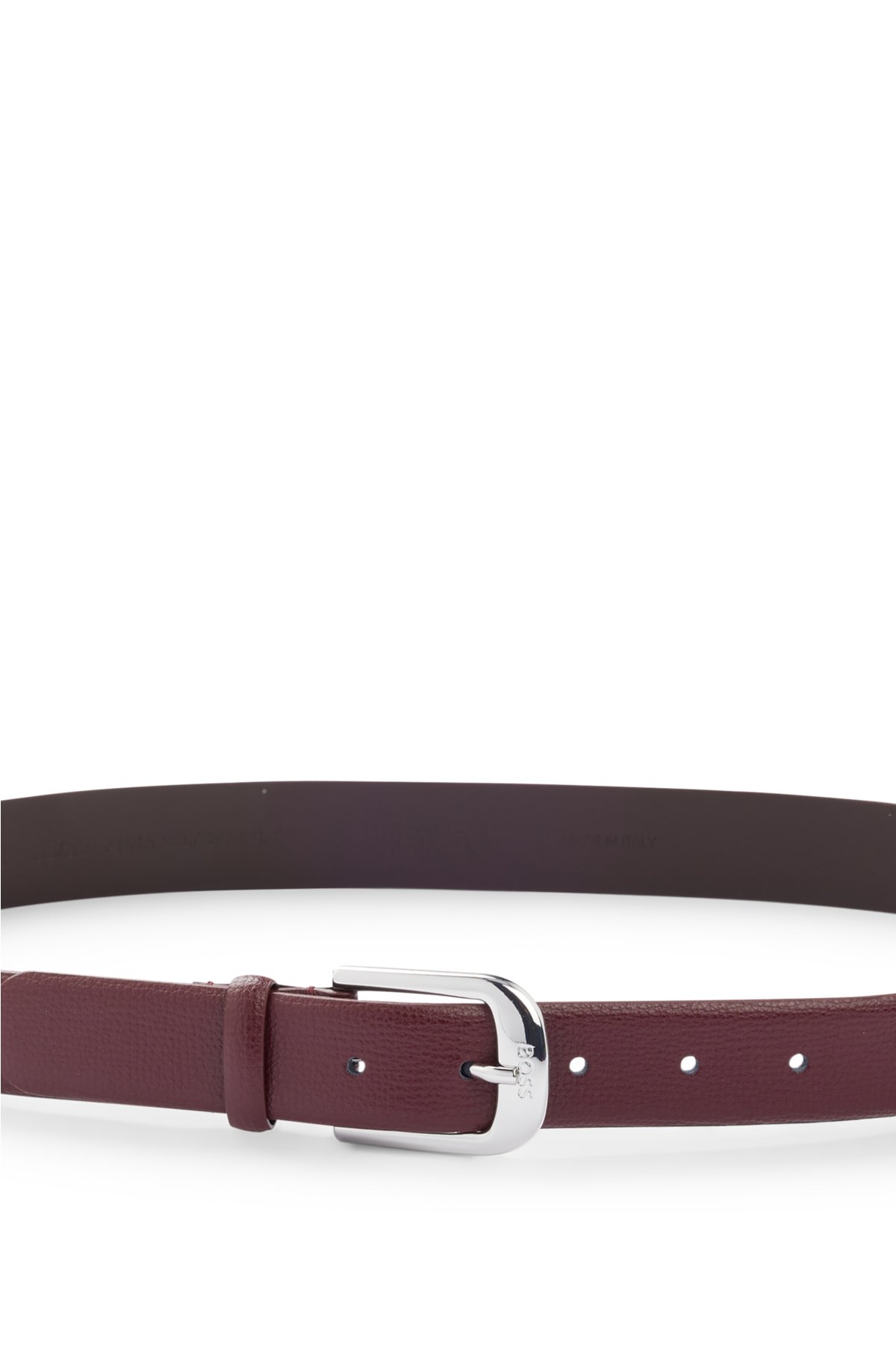 Italian-made grained-leather belt with logo buckle, Dark Red