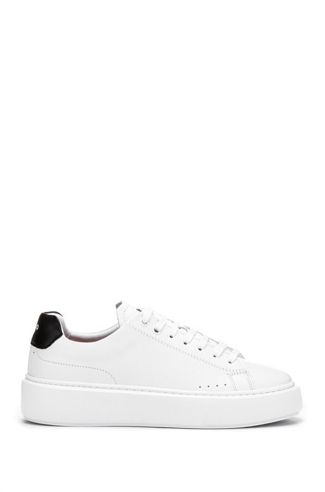Contrast-tab trainers in polished leather, White