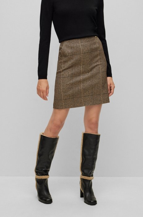Houndstooth-check pencil skirt in cotton-blend jacquard, Patterned