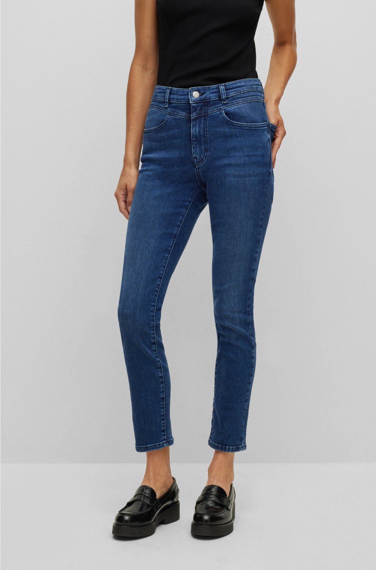 BOSS - Skinny-fit jeans in blue super-stretch denim