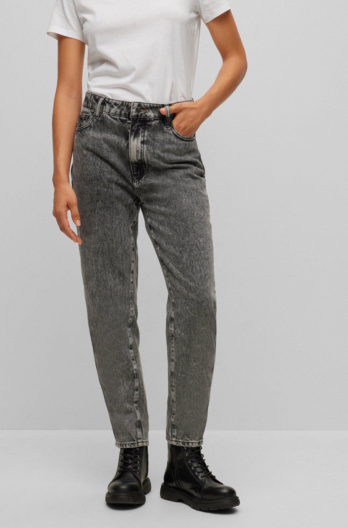 BOSS - Mom jeans in light-grey denim
