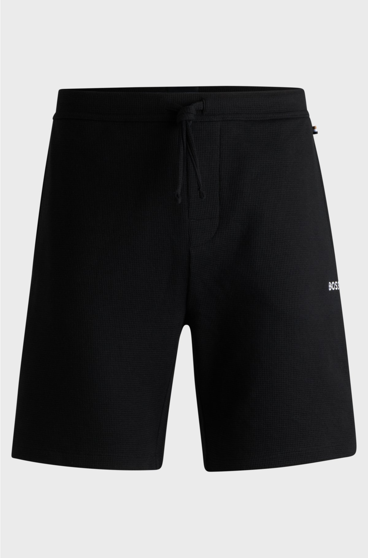 Waffle-structured pyjama shorts with embroidered logo, Black
