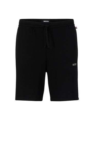 Hugo Boss Cotton-blend Pyjama Shorts With Embroidered Logo In Black