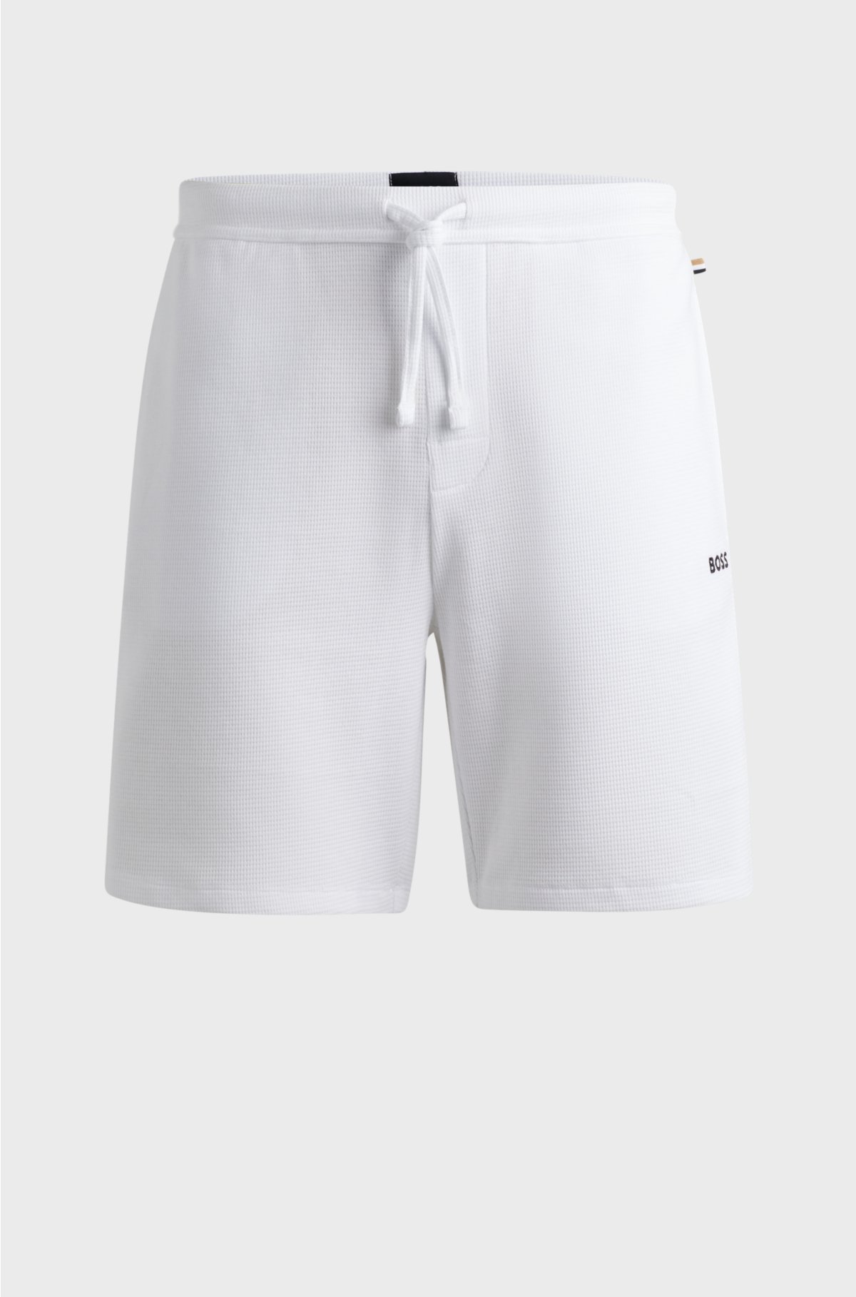 Waffle-structured pyjama shorts with embroidered logo, White