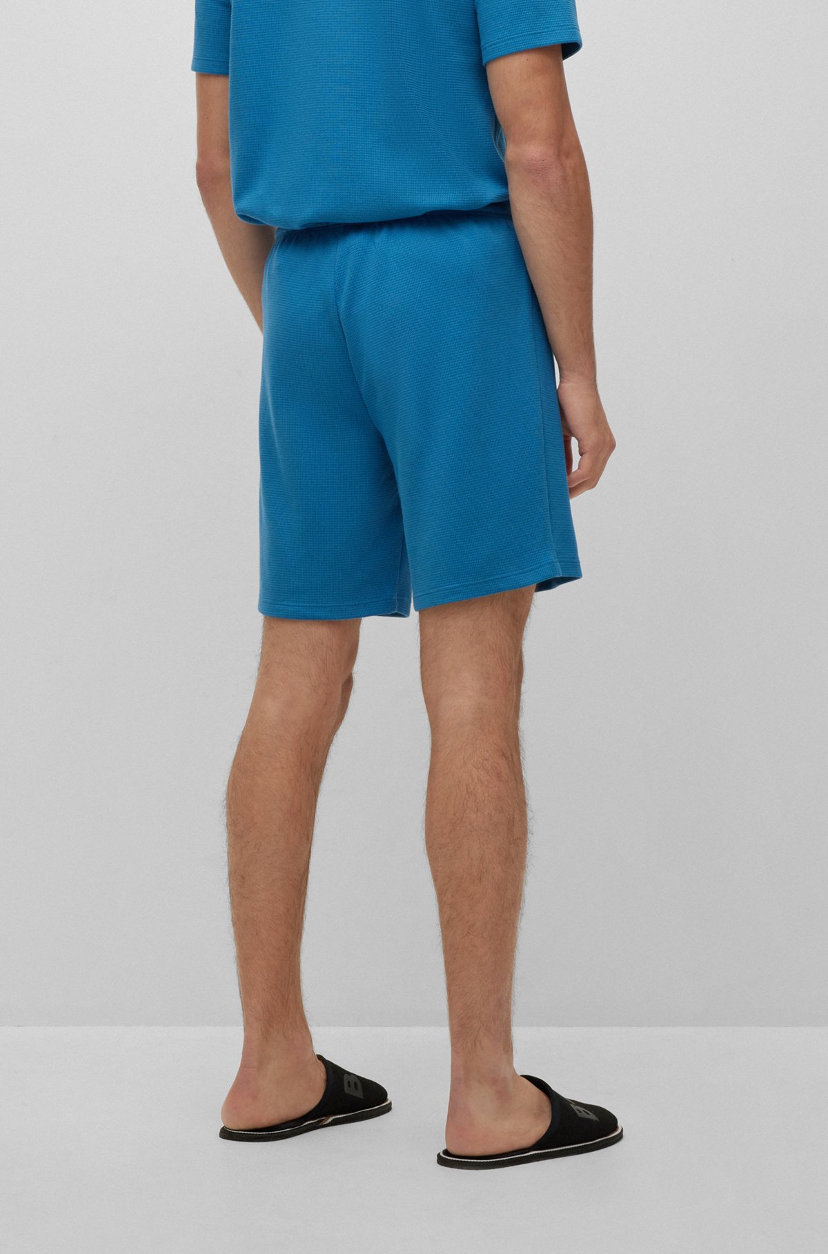 Cotton-blend pajama shorts with embroidered logo, Blue