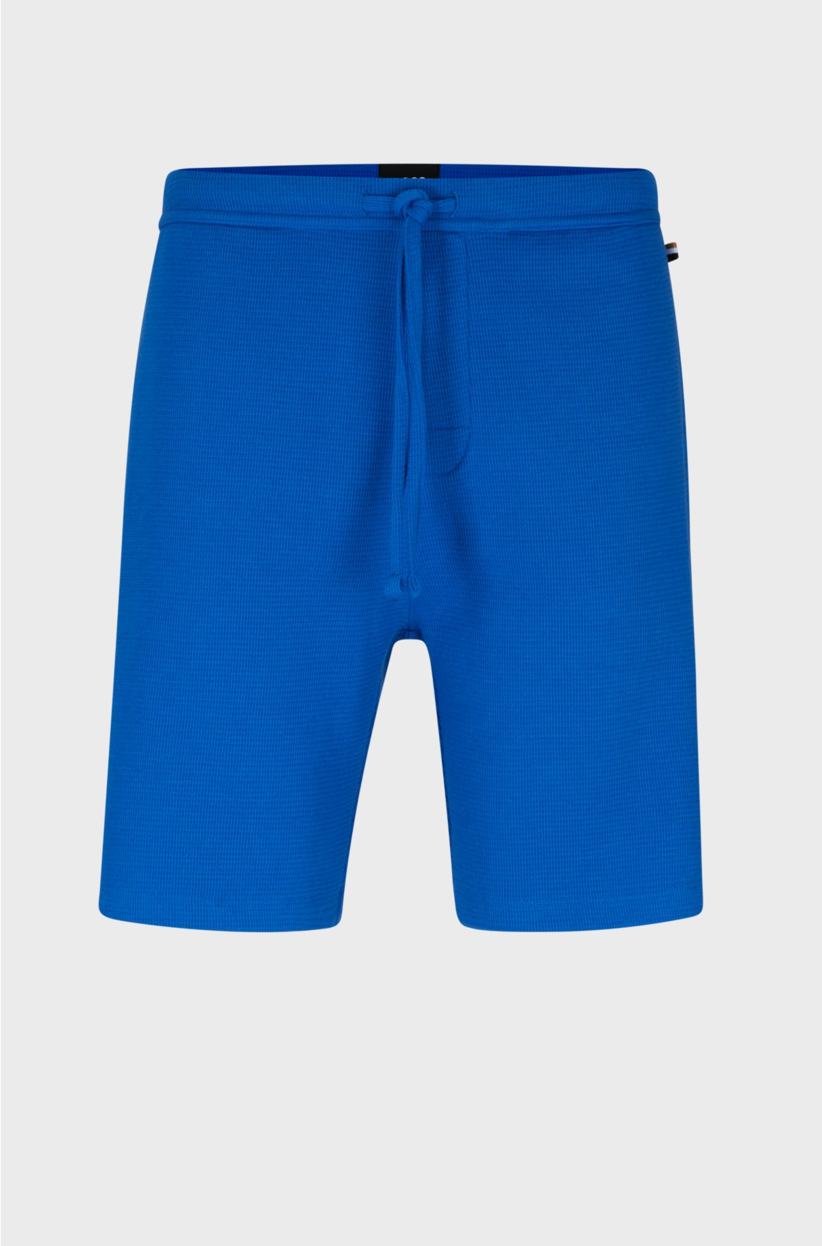 Waffle-structured pyjama shorts with embroidered logo, Blue