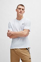 Cotton-blend pyjama T-shirt with embroidered logo, Natural