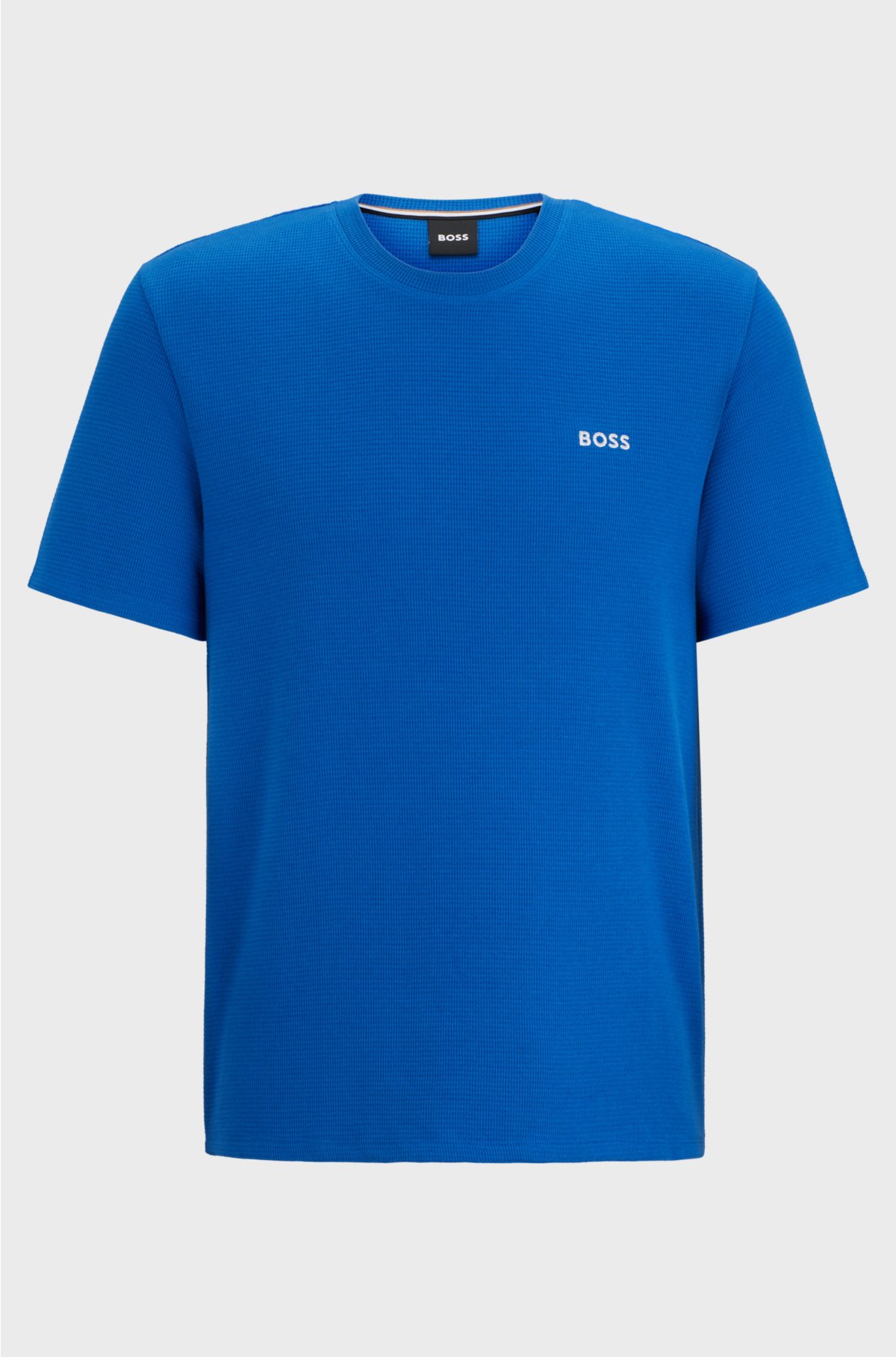 Cotton-blend pyjama T-shirt with embroidered logo, Blue