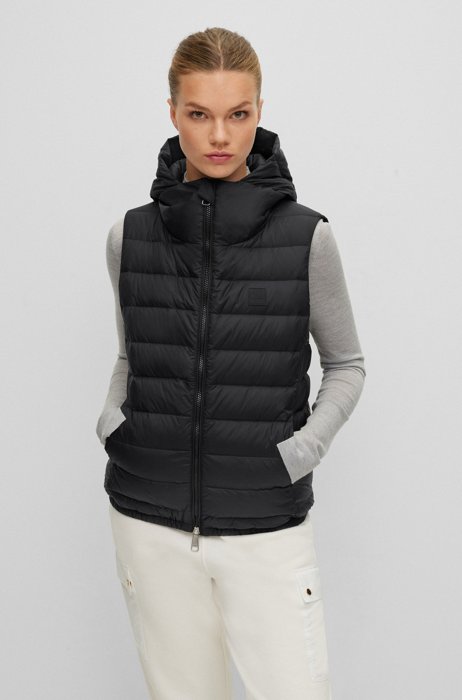 Water-repellent hooded gilet with down filling, Black