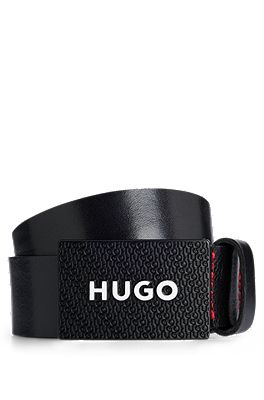HUGO - イタリアンレザー ベルト ロゴ プレートバックル