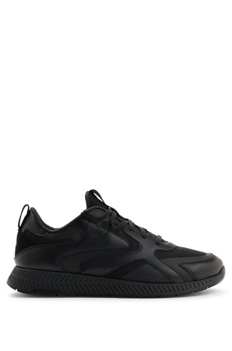 Mixed-material trainers with thermo-bonded details, Black