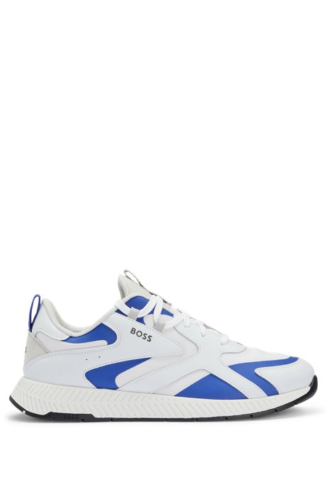Mixed-material trainers with thermo-bonded details, White