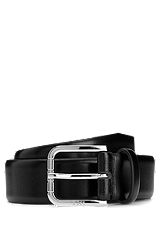 Italian-made belt in polished leather with branded buckle, Black
