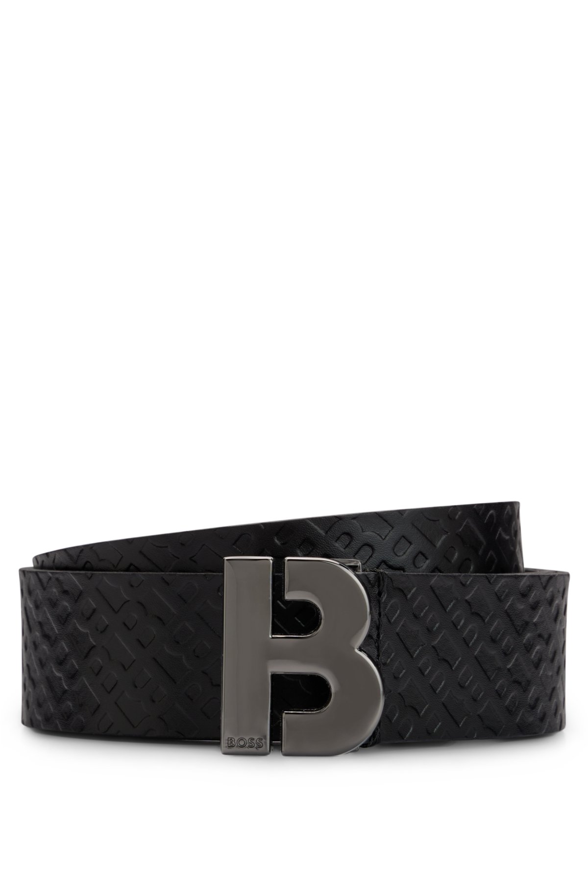 Boss Leather Monogram Belt - Black