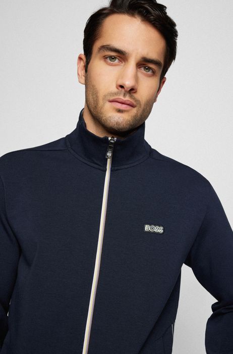 BOSS - Cotton-blend zip-up sweatshirt with multi-colored logo