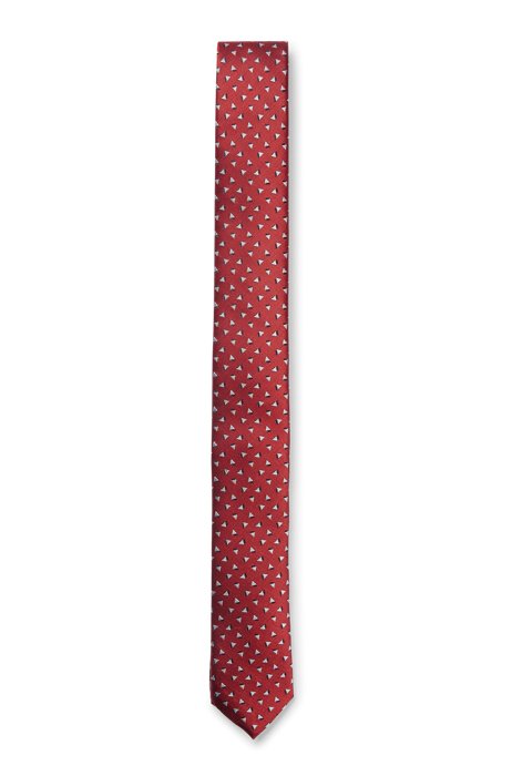 Water-repellent tie in patterned silk jacquard, Red