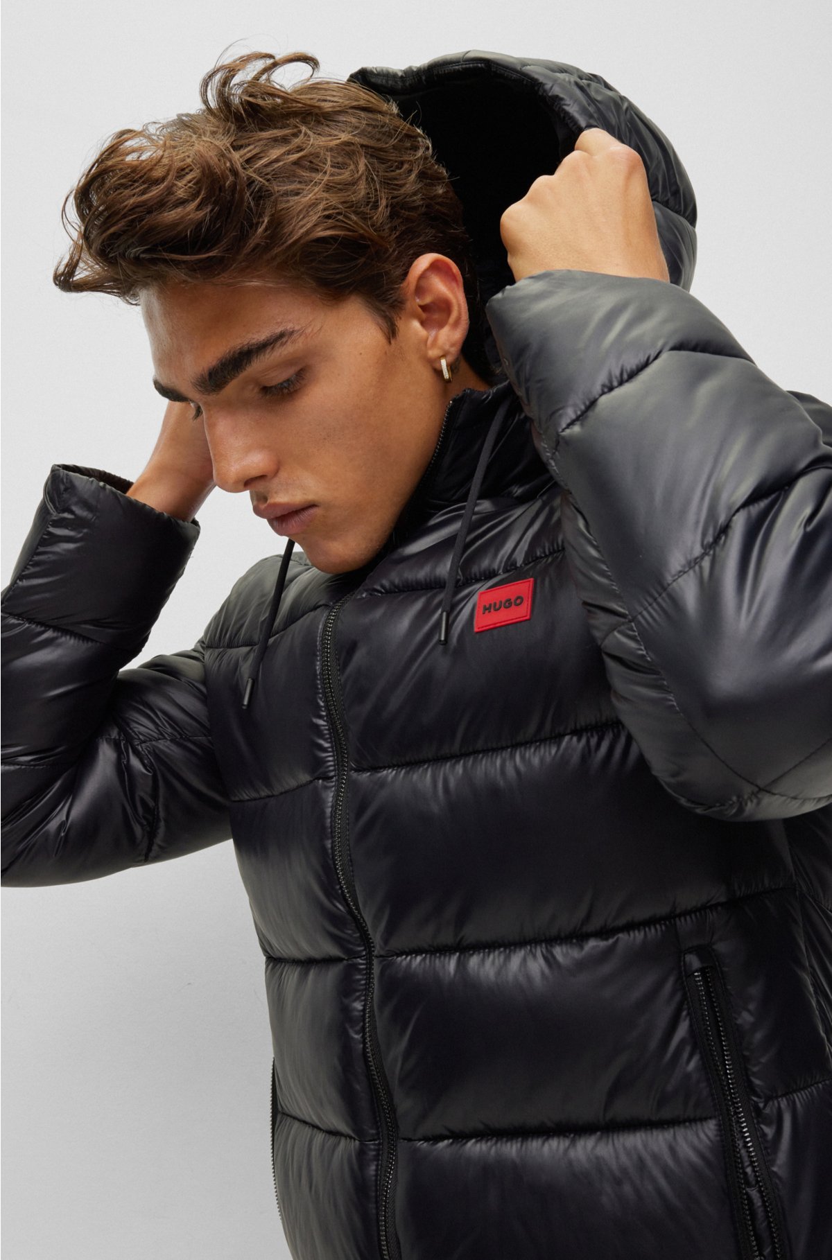 HUGO - Water-repellent puffer jacket with red logo