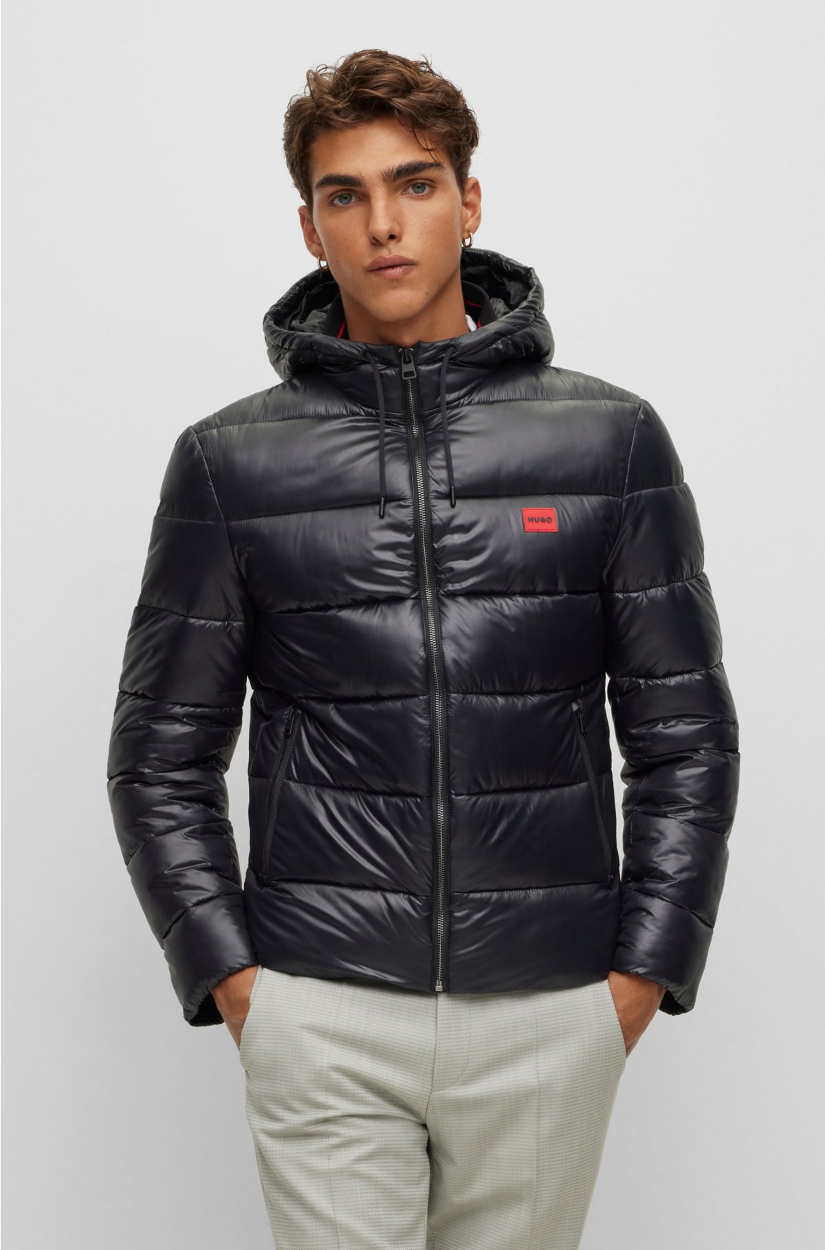 HUGO - Water-repellent puffer jacket with red logo label