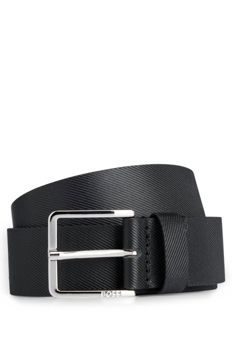 Structured Italian-leather belt with logo end tip, Black