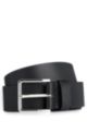 Strukturierter Gürtel aus italienischem Leder mit Logo-Ende, Schwarz