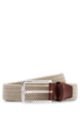 Woven belt with leather facings, Light Beige