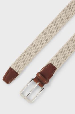 Ceinture tiss&eacute;e avec garnitures en cuir, Beige clair