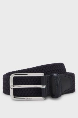 Ceinture tiss&eacute;e avec garnitures en cuir, Bleu fonc&eacute;
