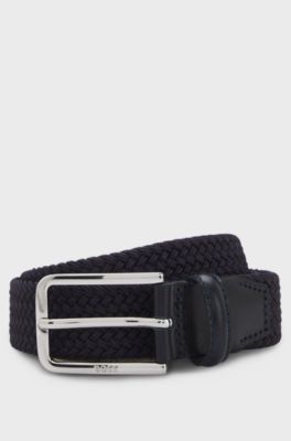 Woven belt with leather facings, Dark Blue