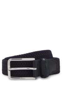 Geweven riem met leren delen, Donkerblauw