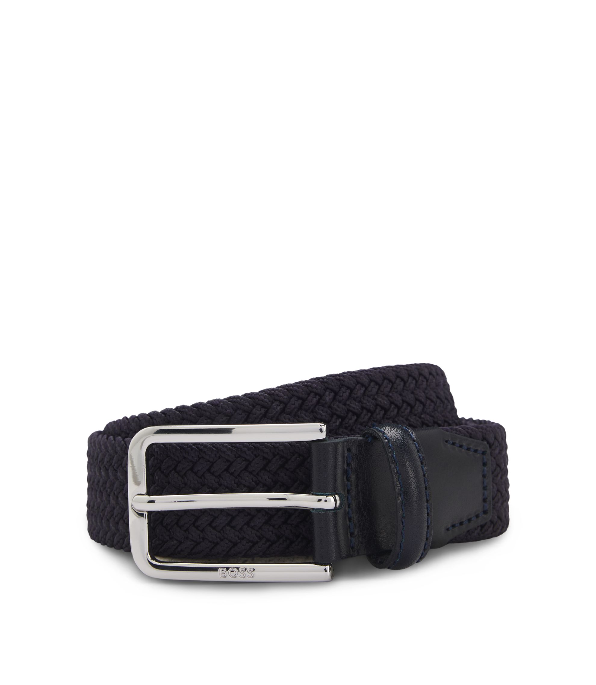 BOSS - ウーブンベルト レザーフェイシング - ダークブルー