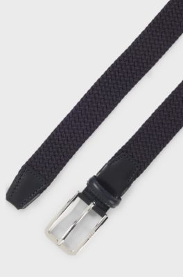 Woven belt with leather facings, Dark Blue