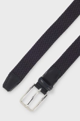 Woven belt with leather facings, Dark Blue