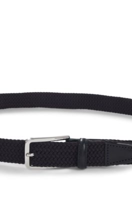 Woven belt with leather facings, Dark Blue