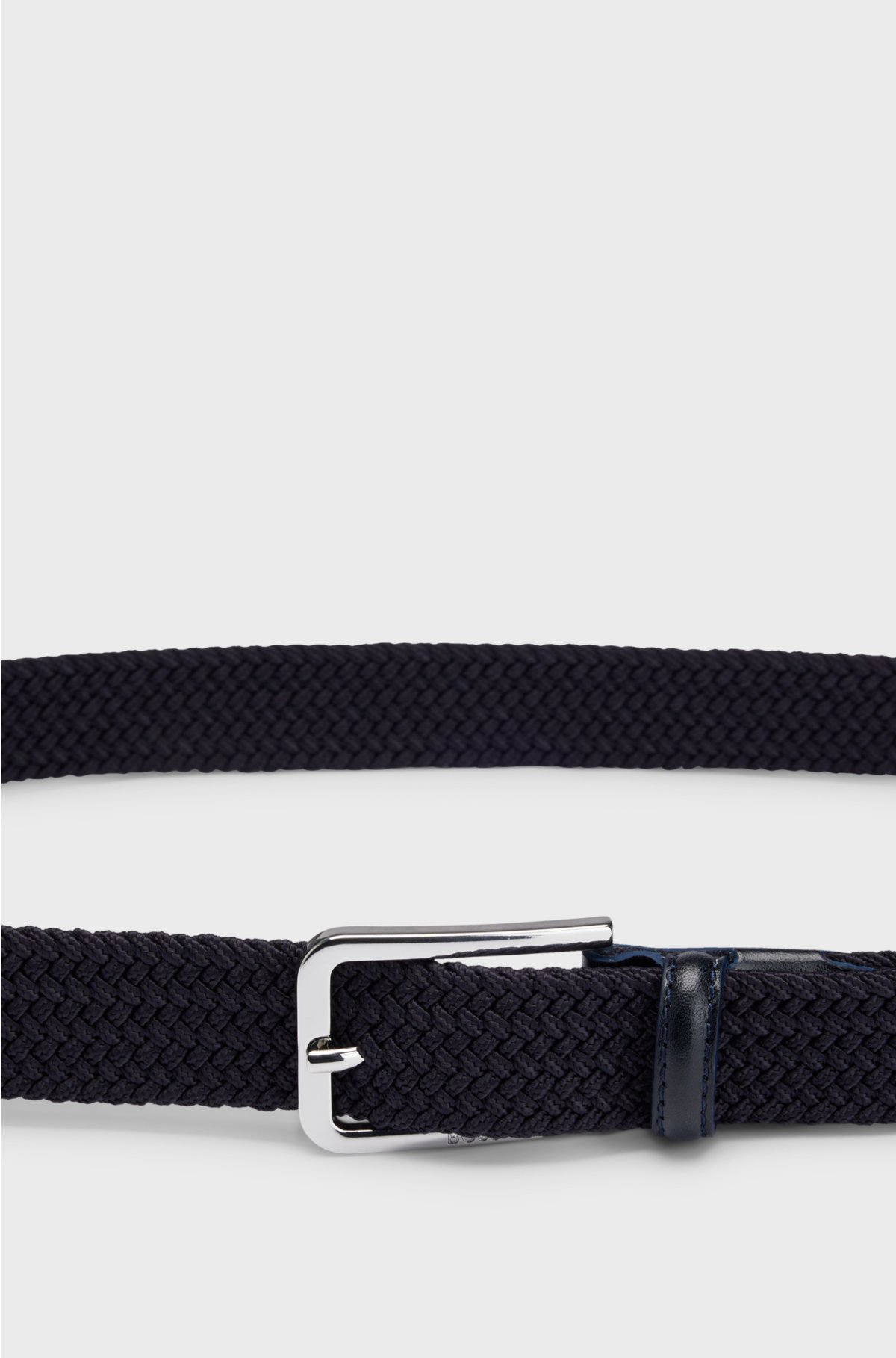 Woven belt with leather facings, Dark Blue
