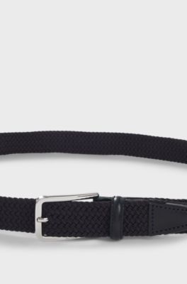 Woven belt with leather facings, Dark Blue