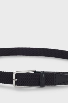 Woven belt with leather facings, Dark Blue