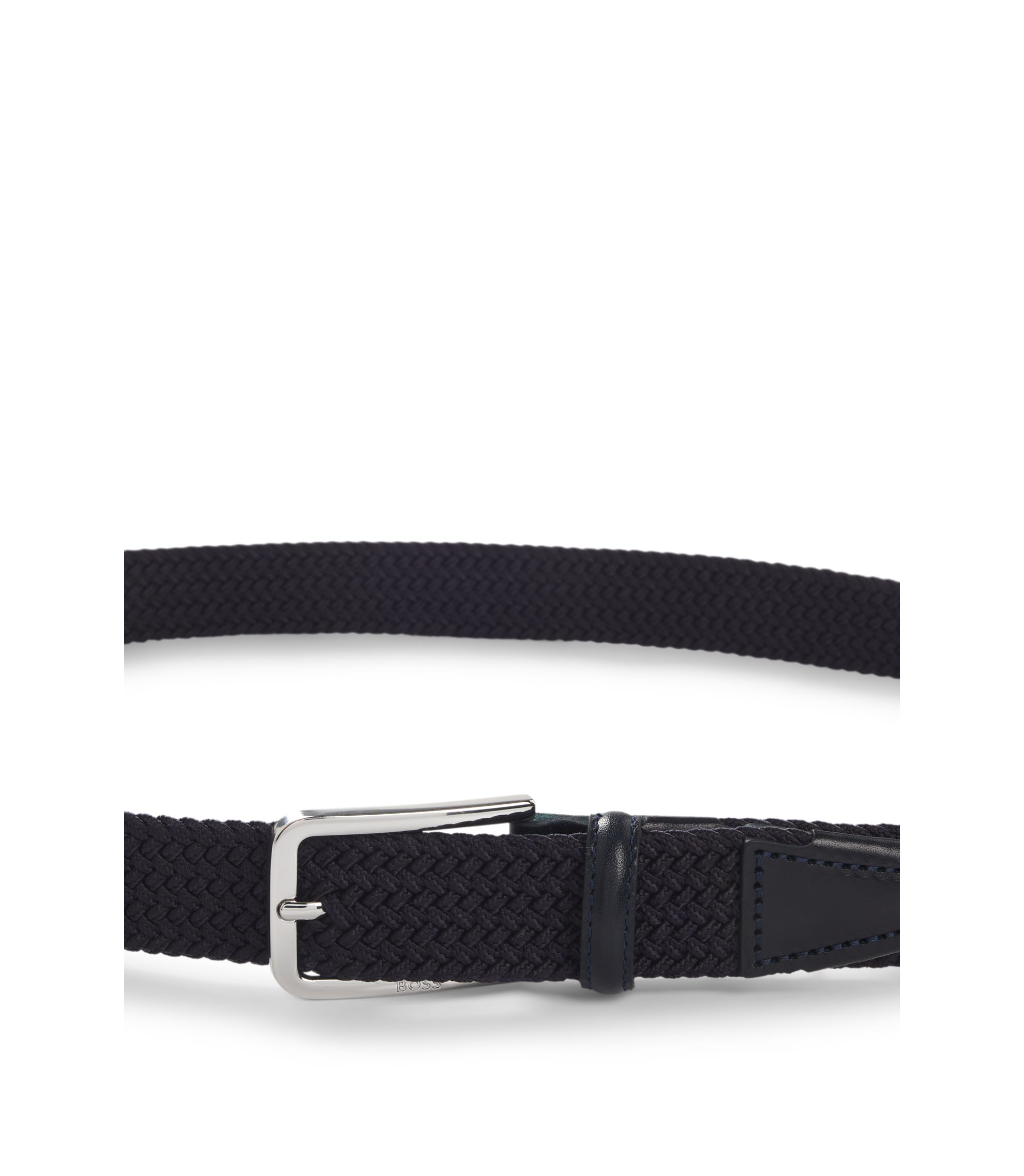 ボス ウーブンベルト レザーフェイシング メッシュベルト HUGO BOSS BOSS - ウーブンベルト レザーフェイシング - ダークブルー