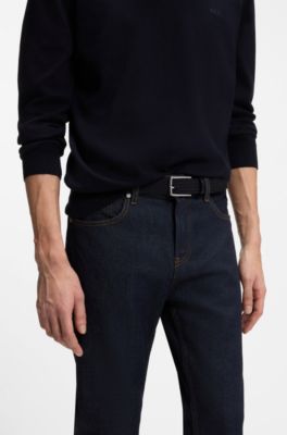 Ceinture tiss&eacute;e avec garnitures en cuir, Bleu fonc&eacute;