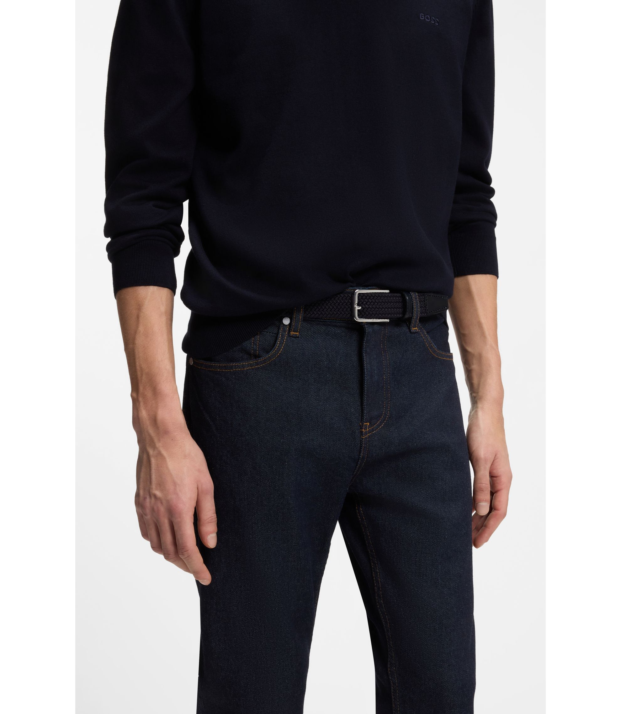 BOSS - ウーブンベルト レザーフェイシング - ダークブルー