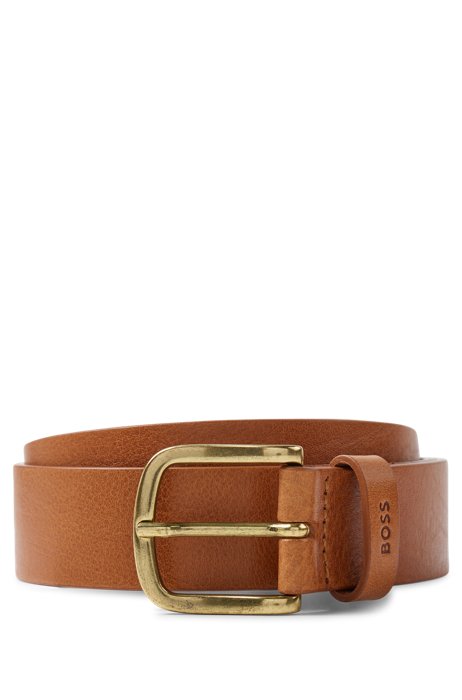 Italian-leather belt with branded keeper, Brown