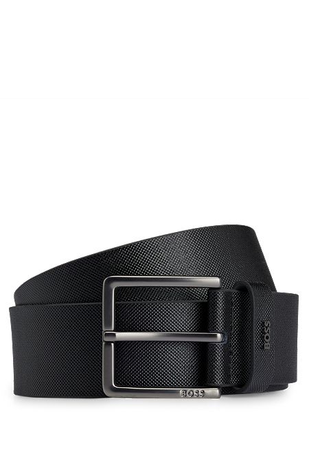 Printed-leather belt with logo keeper, Black