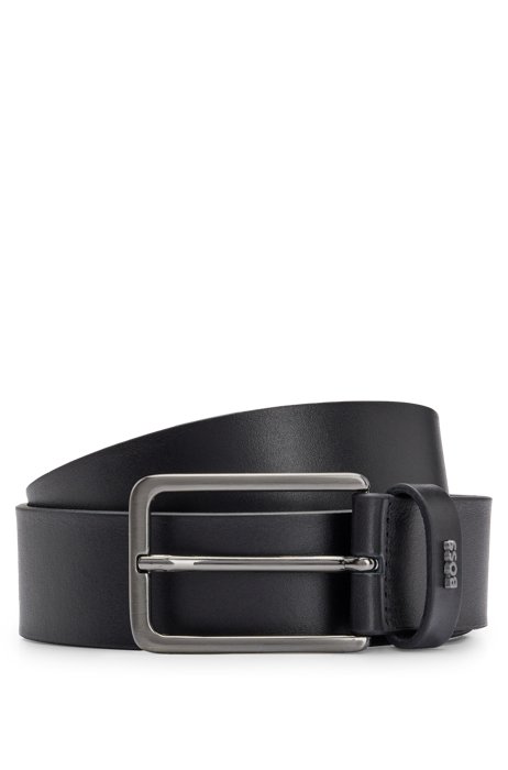 Smooth-leather belt with logo-lettering keeper, Black