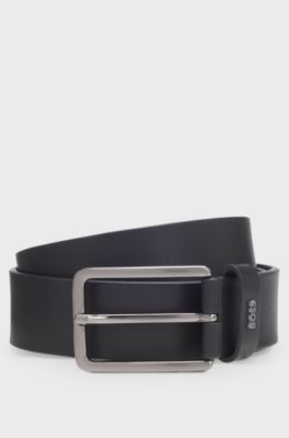 Leather belt with logo-lettering keeper, Black