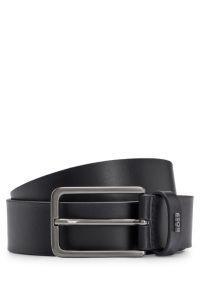 Leren riem met logoletters op de lus, Zwart