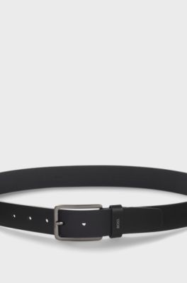 Ceinture en cuir avec passant logot&eacute;, Noir