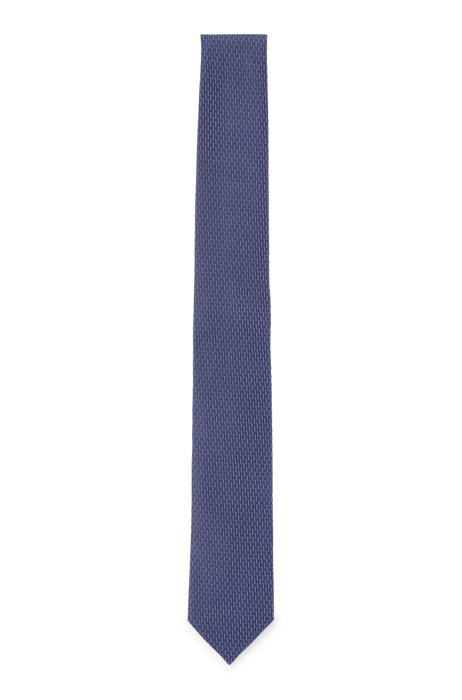 Hand-made tie in patterned silk jacquard, Dark Blue