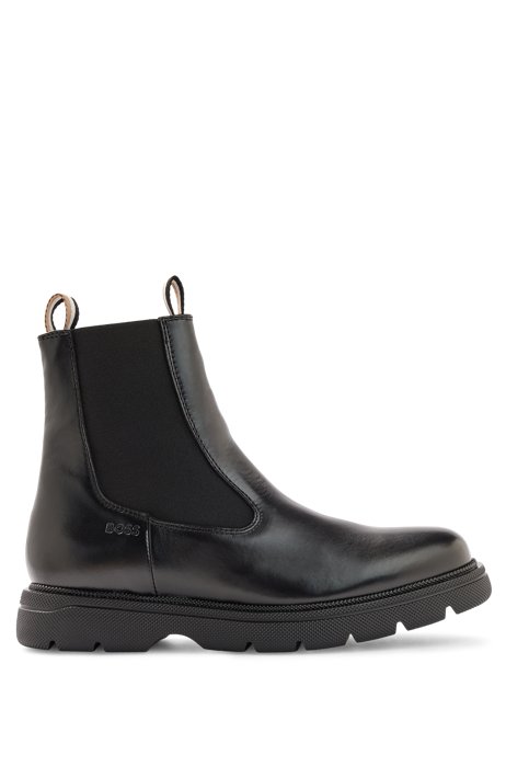 Leather Chelsea boots with logo elastic panel, Black