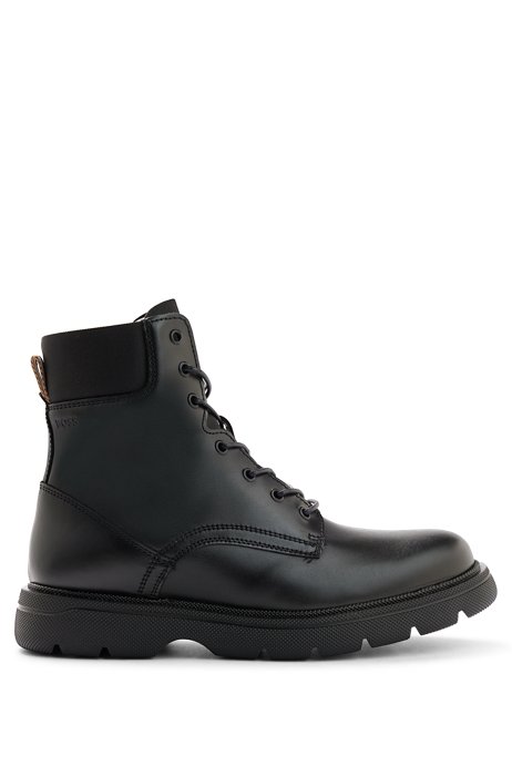 Leather half boots with logo details, Black