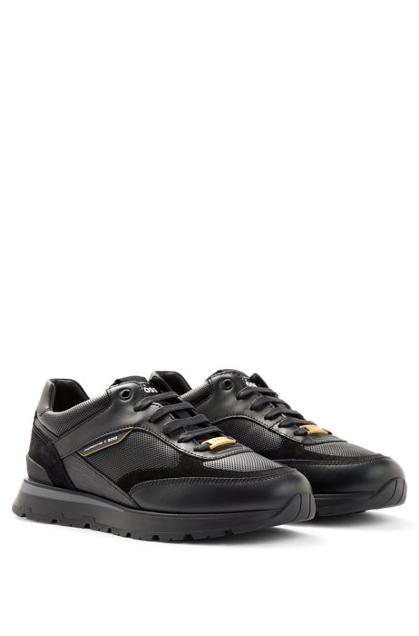 Porsche x BOSS leather trainers with gold-tone backtab, Black
