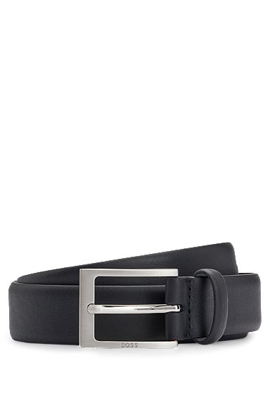 Nappa-leather belt with branded buckle, Black